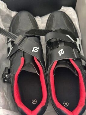 Peloton Cycling Shoes Size 45 Black Red Road Bike Shoes w Cleats PL-SH-02